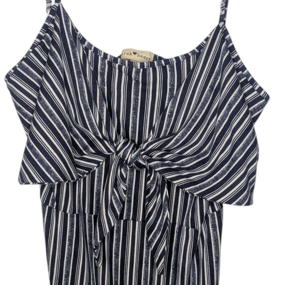 Striped Blue & White Long Maxi Dress w/Thigh Slit, Bow and Cut-Out - Size XL - Picture 3 of 5